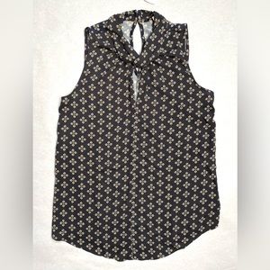LOFT Women’s Gray Floral Sleeveless Twisted Keyhole Neckline Top Blouse Size XS